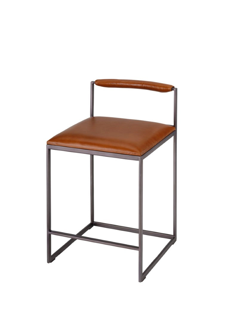 Jamie Young Co. Bradbury Leather Bar Stool With Full-Grain Saddle Seat, Hand-Forged Iron Frame, Footrest Comfort 30"H x 17"W x 17"D 20BRAD-CSSA