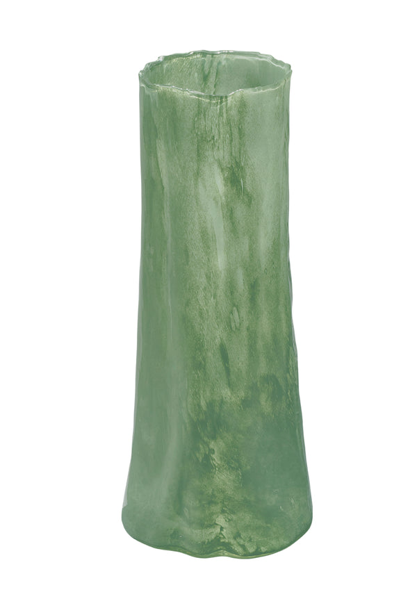 Jamie Young Co. Sequoia Hand-Blown Green Glass Decorative Vase — Sculptural Tall Slim Accent For Long-Stem Florals And Mantels 14"H x 7"W x 7"D 7SEQU-SMGR
