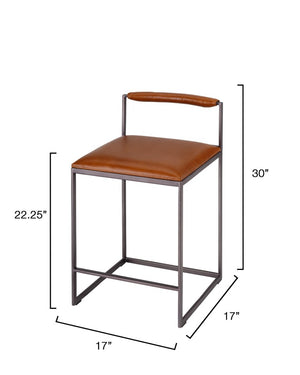 Jamie Young Co. Bradbury Leather Bar Stool With Full-Grain Saddle Seat, Hand-Forged Iron Frame, Footrest Comfort 30"H x 17"W x 17"D 20BRAD-CSSA