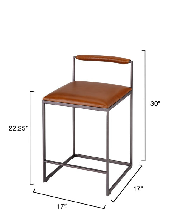 Jamie Young Co. Bradbury Leather Bar Stool With Full-Grain Saddle Seat, Hand-Forged Iron Frame, Footrest Comfort 30"H x 17"W x 17"D 20BRAD-CSSA