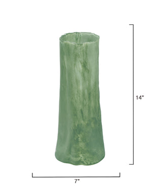Jamie Young Co. Sequoia Hand-Blown Green Glass Decorative Vase — Sculptural Tall Slim Accent For Long-Stem Florals And Mantels 14"H x 7"W x 7"D 7SEQU-SMGR