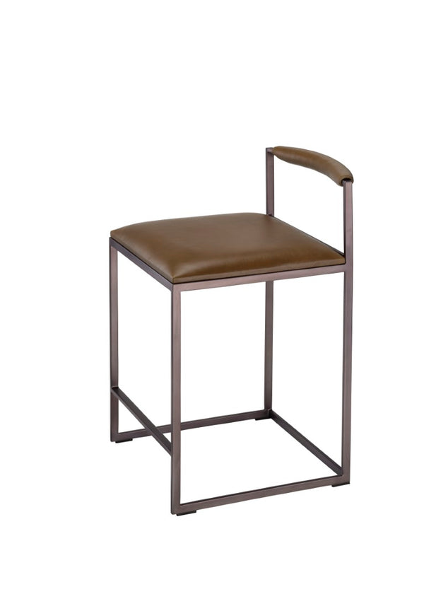 Jamie Young Co. Bradbury Leather Bar Stool With Full-Grain Upholstery, Hand-Forged Iron Frame, Luxe Comfort 30"H x 17"W x 17"D 20BRAD-CSTR