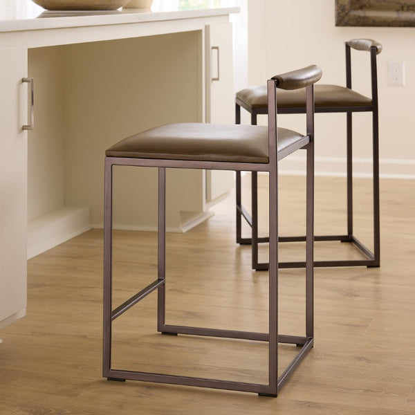 Jamie Young Co. Bradbury Leather Bar Stool With Full-Grain Upholstery, Hand-Forged Iron Frame, Luxe Comfort 30"H x 17"W x 17"D 20BRAD-CSTR