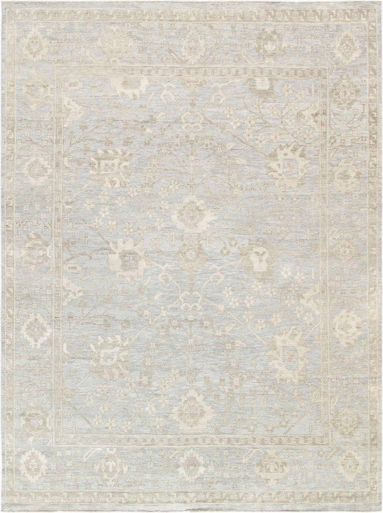 Pasargad Pasargad Oushak Hand-Knotted Light Blue Wool Rug — Timeless Geometric Craftsmanship, Soft Dense Pile 11'10'' X 12' 0'' PAJ-214F 12x12