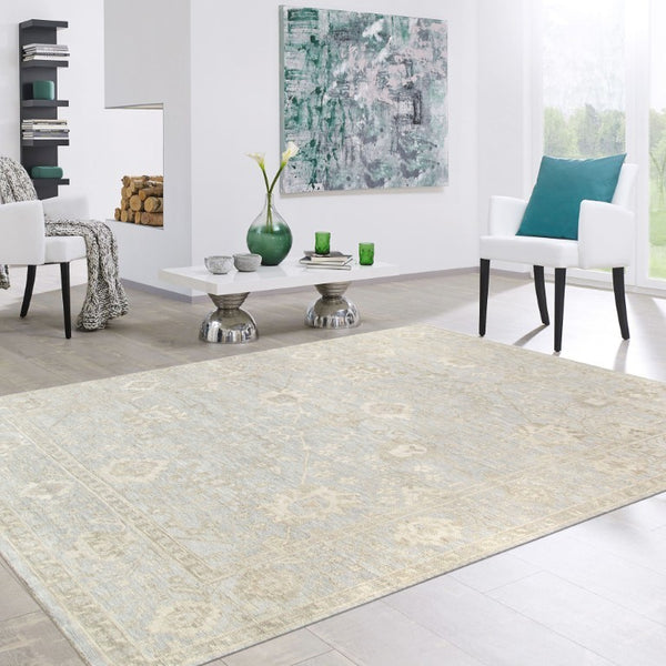 Pasargad Pasargad Oushak Hand-Knotted Light Blue Wool Rug — Timeless Geometric Craftsmanship, Soft Dense Pile 11'10'' X 12' 0'' PAJ-214F 12x12