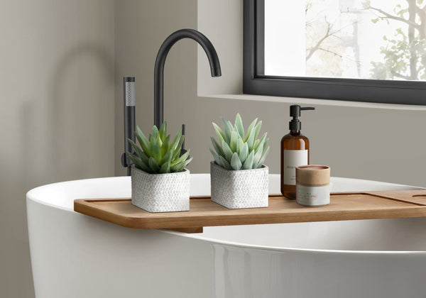 Monarch Specialties Artificial Succulent Duo In Grey Cement Pots — Lifelike 8" Tabletop Plants, Low-Maintenance Decor GREEN,WHITE I 9363