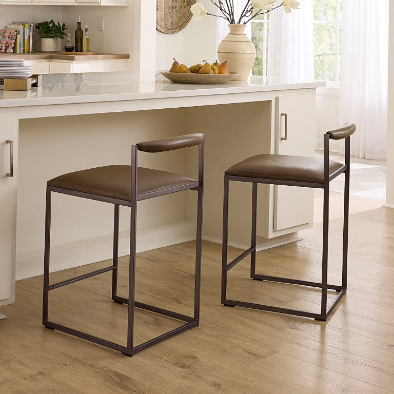 Jamie Young Co. Bradbury Leather Bar Stool With Full-Grain Upholstery, Hand-Forged Iron Frame, Luxe Comfort 30"H x 17"W x 17"D 20BRAD-CSTR