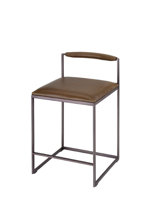 Jamie Young Co. Bradbury Leather Bar Stool With Full-Grain Upholstery, Hand-Forged Iron Frame, Luxe Comfort 30"H x 17"W x 17"D 20BRAD-CSTR