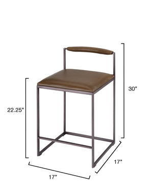Jamie Young Co. Bradbury Leather Bar Stool With Full-Grain Upholstery, Hand-Forged Iron Frame, Luxe Comfort 30"H x 17"W x 17"D 20BRAD-CSTR