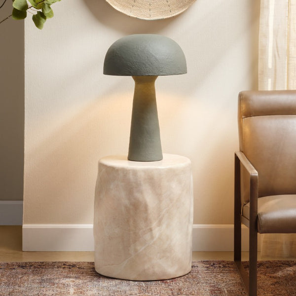 Jamie Young Co. Cedar Faux Travertine Side Table In Marbled Cream Finish — Durable Gfrc Accent Table For Indoors Outdoors 20"H x 18"W x 18"D 20CEDA-STCR