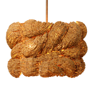 Jamie Young Co. Small Anguilla Chandelier Handcrafted With Mango Wood Beads, Antique Brass Accents, Warm Coastal Glow Ideal For Dining Spaces 17.5"H x 25"W x 25"D 5ANGU-SMNA