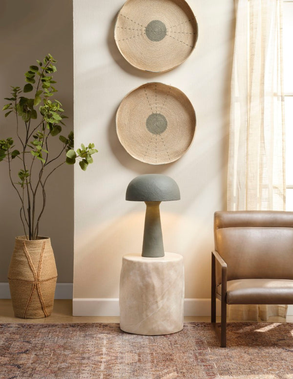 Jamie Young Co. Cedar Faux Travertine Side Table In Marbled Cream Finish — Durable Gfrc Accent Table For Indoors Outdoors 20"H x 18"W x 18"D 20CEDA-STCR