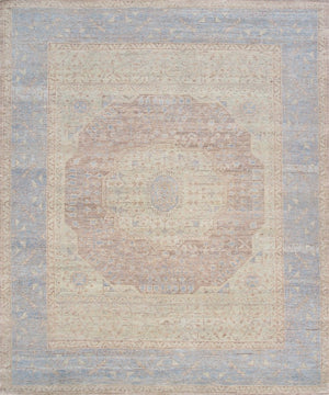 Pasargad Pasargad Hand-Knotted Oushak Wool Rug in Rust & Light Blue — Durable, Soft Pile with Timeless Geometric Charm 10' 0'' X 14' 0'' PAJ-254A 10x14