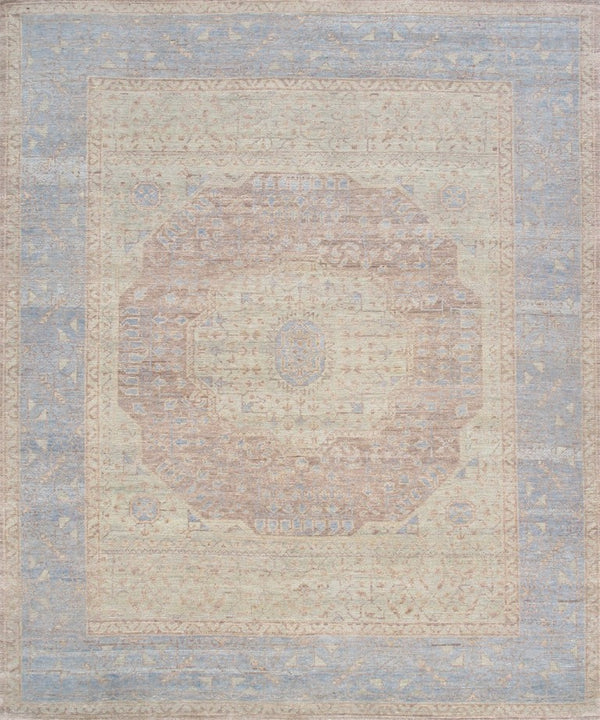Pasargad Pasargad Hand-Knotted Oushak Wool Rug in Rust & Light Blue — Durable, Soft Pile with Timeless Geometric Charm 10' 0'' X 14' 0'' PAJ-254A 10x14