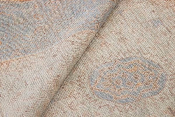 Pasargad Pasargad Hand-Knotted Oushak Wool Rug in Rust & Light Blue — Durable, Soft Pile with Timeless Geometric Charm 10' 0'' X 14' 0'' PAJ-254A 10x14
