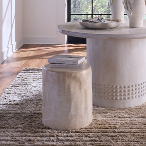 Jamie Young Co. Cedar Faux Travertine Side Table In Marbled Cream Finish — Durable Gfrc Accent Table For Indoors Outdoors 20"H x 18"W x 18"D 20CEDA-STCR
