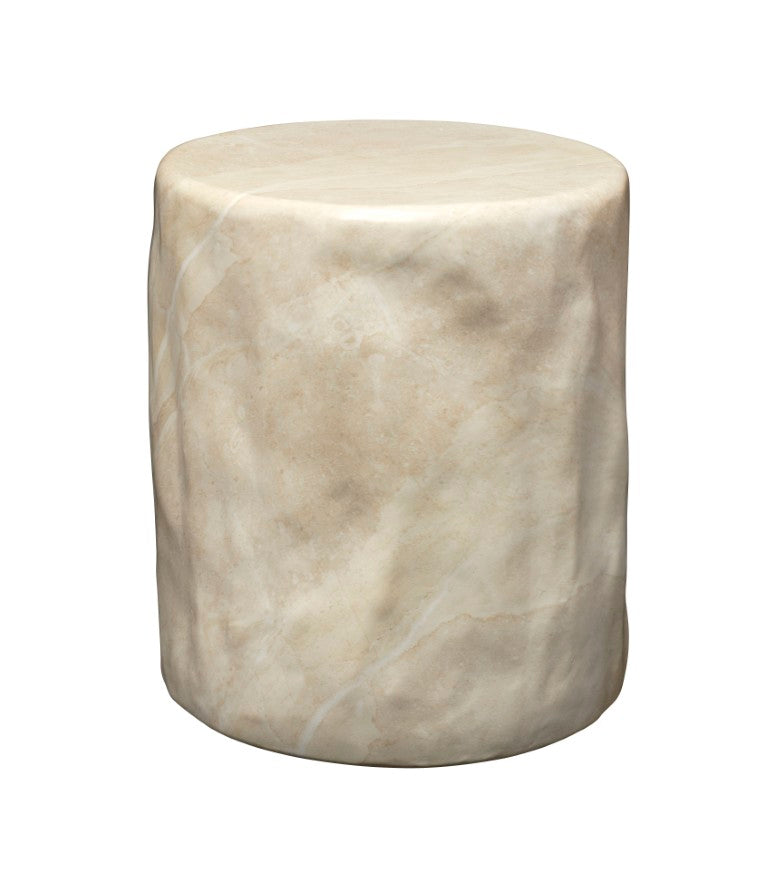 Jamie Young Co. Cedar Faux Travertine Side Table In Marbled Cream Finish — Durable Gfrc Accent Table For Indoors Outdoors 20"H x 18"W x 18"D 20CEDA-STCR