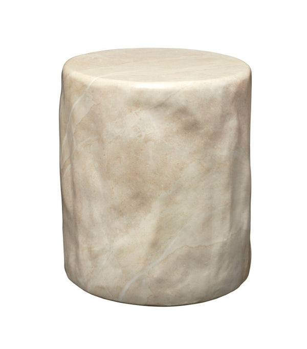 Jamie Young Co. Cedar Faux Travertine Side Table In Marbled Cream Finish — Durable Gfrc Accent Table For Indoors Outdoors 20"H x 18"W x 18"D 20CEDA-STCR