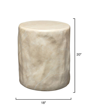 Jamie Young Co. Cedar Faux Travertine Side Table In Marbled Cream Finish — Durable Gfrc Accent Table For Indoors Outdoors 20"H x 18"W x 18"D 20CEDA-STCR