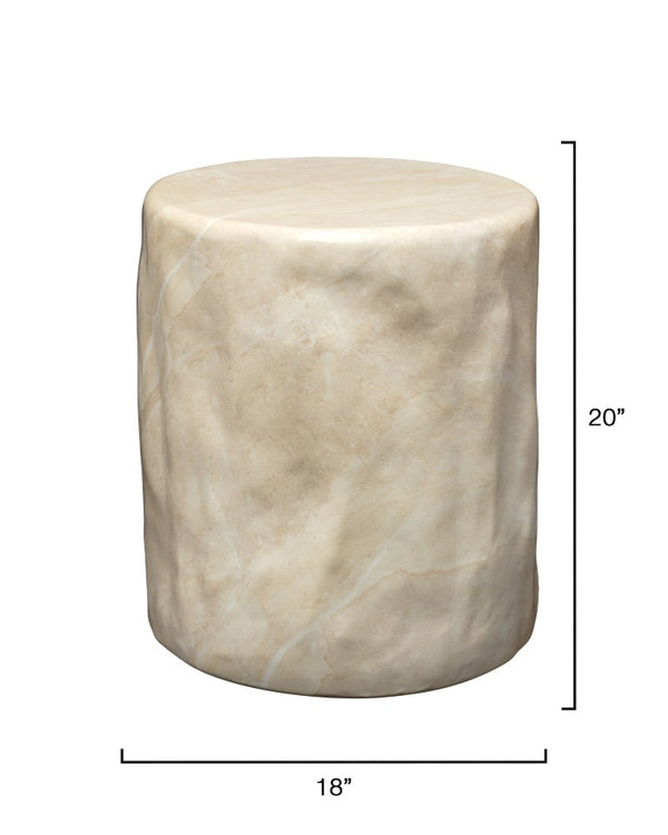 Jamie Young Co. Cedar Faux Travertine Side Table In Marbled Cream Finish — Durable Gfrc Accent Table For Indoors Outdoors 20"H x 18"W x 18"D 20CEDA-STCR