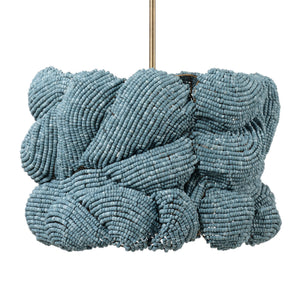 Jamie Young Co. Small Anguilla Hand-Carved Blue Mango Wood Bead Chandelier With Antique Brass Frame, Dimmer Ready 17.5"H x 25"W x 25"D 5ANGU-SMBL