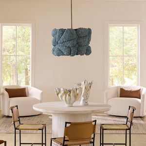 Jamie Young Co. Small Anguilla Hand-Carved Blue Mango Wood Bead Chandelier With Antique Brass Frame, Dimmer Ready 17.5"H x 25"W x 25"D 5ANGU-SMBL
