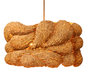 Jamie Young Co. Small Anguilla Chandelier Handcrafted With Mango Wood Beads, Antique Brass Accents, Warm Coastal Glow Ideal For Dining Spaces 22"H x 36"W x 36"D 5ANGU-LGNA