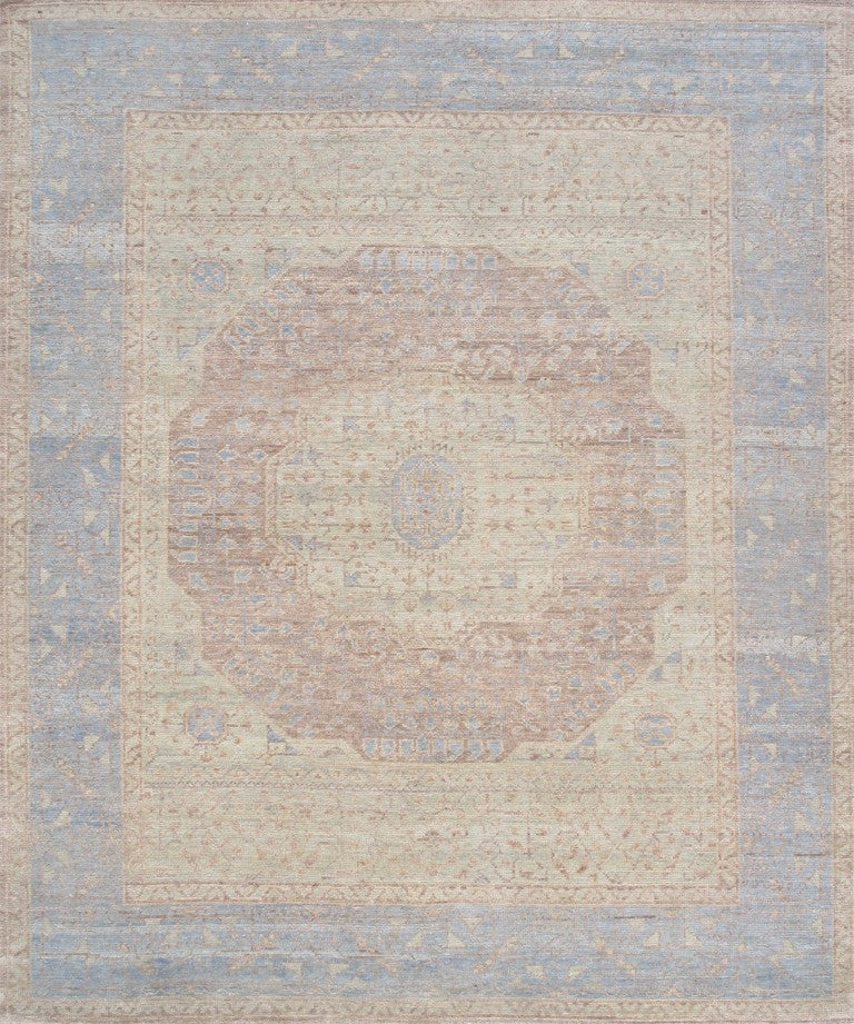 Pasargad Pasargad Hand-Knotted Oushak Wool Rug in Rust & Light Blue — Durable, Soft Pile with Timeless Geometric Charm 8' 2'' X 10' 0'' PAJ-254A 8x10