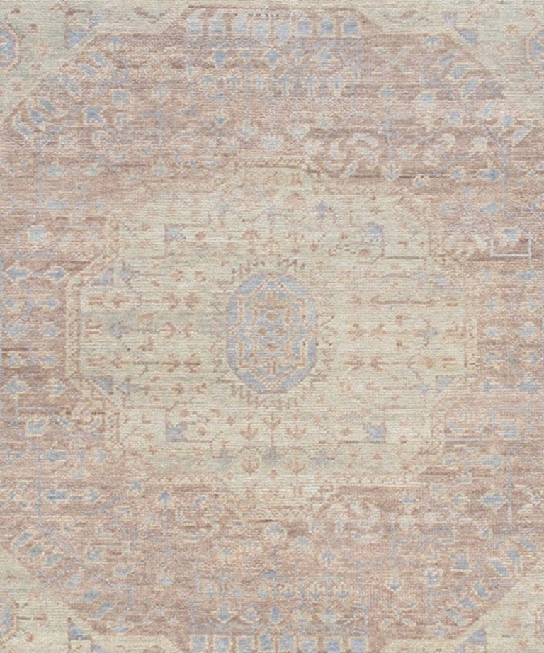Pasargad Pasargad Hand-Knotted Oushak Wool Rug in Rust & Light Blue — Durable, Soft Pile with Timeless Geometric Charm 8' 2'' X 10' 0'' PAJ-254A 8x10