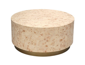 Jamie Young Co. Configuration Burl Coffee Table With Bleached Mosaic Veneer, Hollow Base, Timeless Coastal-Eclectic Charm 16.5"H x 36"W x 36"D 20CONF-CTBB