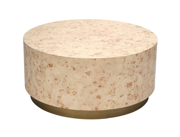 Jamie Young Co. Configuration Burl Coffee Table With Bleached Mosaic Veneer, Hollow Base, Timeless Coastal-Eclectic Charm 16.5"H x 36"W x 36"D 20CONF-CTBB