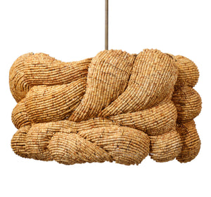 Jamie Young Co. Small Anguilla Chandelier Handcrafted With Mango Wood Beads, Antique Brass Accents, Warm Coastal Glow Ideal For Dining Spaces 22"H x 36"W x 36"D 5ANGU-LGNA