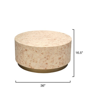 Jamie Young Co. Configuration Burl Coffee Table With Bleached Mosaic Veneer, Hollow Base, Timeless Coastal-Eclectic Charm 16.5"H x 36"W x 36"D 20CONF-CTBB