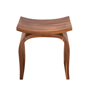 Muki Solid Teak Sculptural Stool with Saddle Seat and Organic Modern Grain Appeal