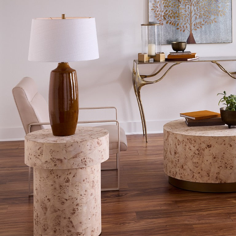 Jamie Young Co. Configuration Burl Coffee Table With Bleached Mosaic Veneer, Hollow Base, Timeless Coastal-Eclectic Charm 24"H x 20"W x 20"D 20CONF-STBB