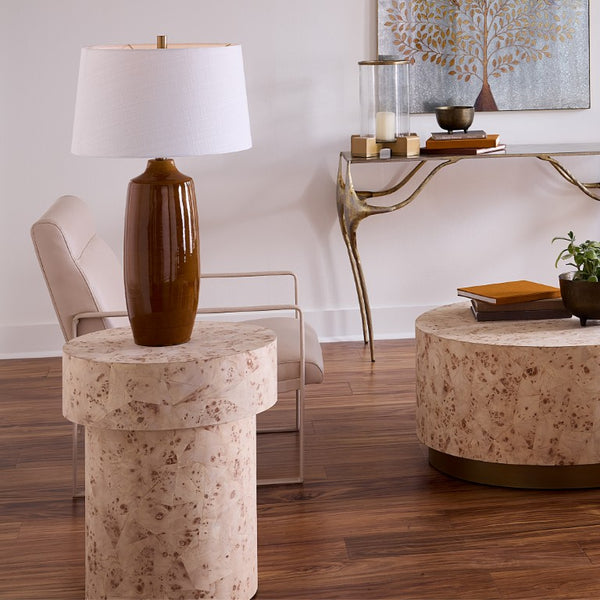 Jamie Young Co. Configuration Burl Coffee Table With Bleached Mosaic Veneer, Hollow Base, Timeless Coastal-Eclectic Charm 24"H x 20"W x 20"D 20CONF-STBB