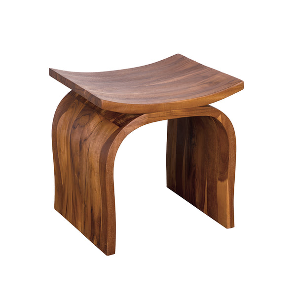Muki Solid Teak Sculptural Stool with Saddle Seat and Organic Modern Grain Appeal