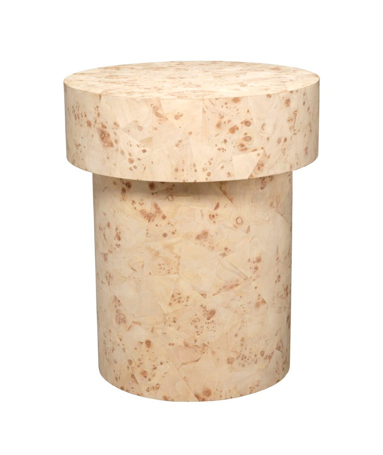 Jamie Young Co. Configuration Burl Coffee Table With Bleached Mosaic Veneer, Hollow Base, Timeless Coastal-Eclectic Charm 24"H x 20"W x 20"D 20CONF-STBB