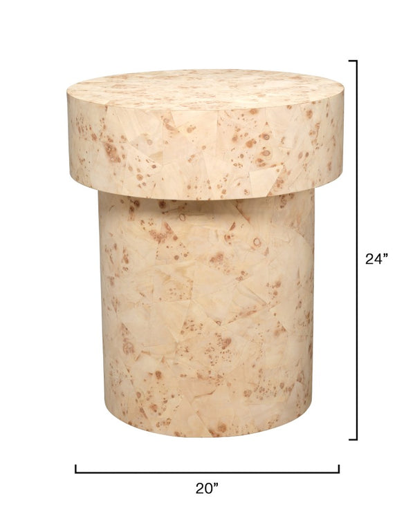 Jamie Young Co. Configuration Burl Coffee Table With Bleached Mosaic Veneer, Hollow Base, Timeless Coastal-Eclectic Charm 24"H x 20"W x 20"D 20CONF-STBB