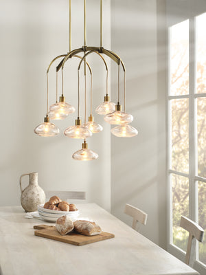Jamie Young Co. Reservoir Antique Brass Chandelier With 9 Hand-Blown Seeded Glass Shades, Modern Sculptural Glow 5RESE-CHCL