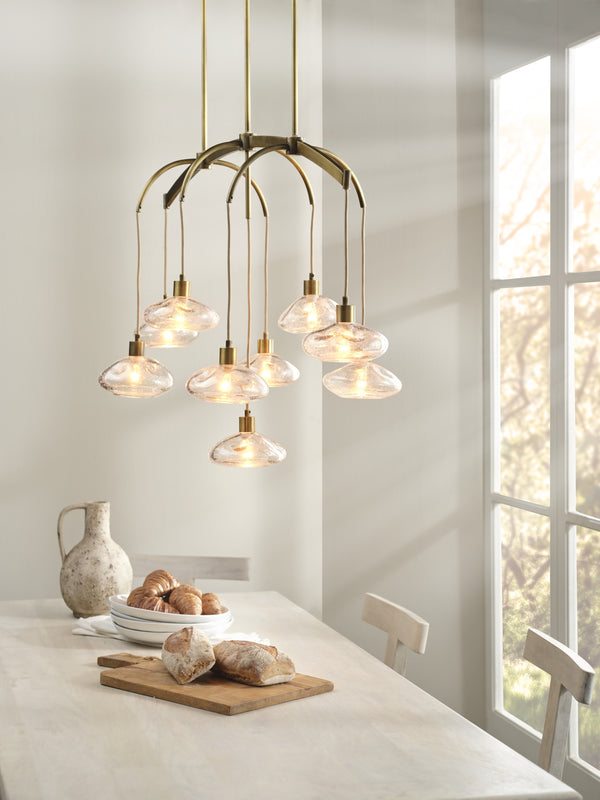 Jamie Young Co. Reservoir Antique Brass Chandelier With 9 Hand-Blown Seeded Glass Shades, Modern Sculptural Glow 5RESE-CHCL
