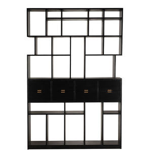Grobius Solid Mahogany Tall Bookcase with Brass Pulls Artisan Patina for Study or Living Room