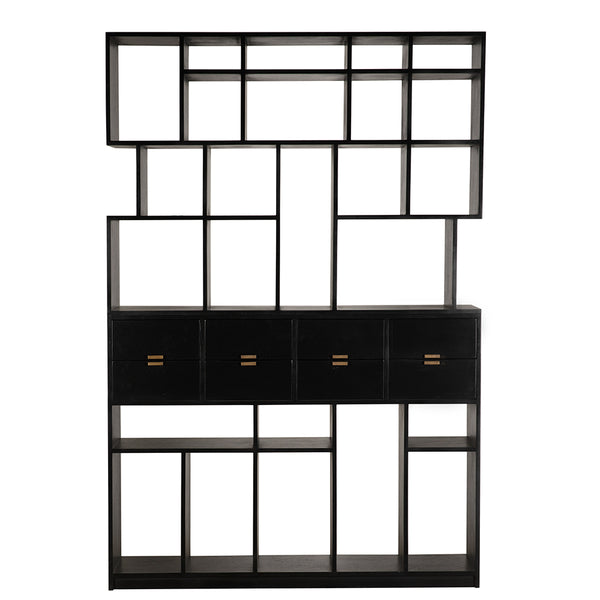 Grobius Solid Mahogany Tall Bookcase with Brass Pulls Artisan Patina for Study or Living Room