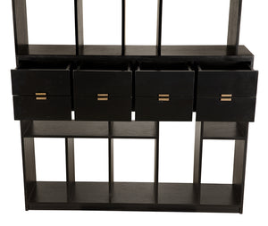 Grobius Solid Mahogany Tall Bookcase with Brass Pulls Artisan Patina for Study or Living Room