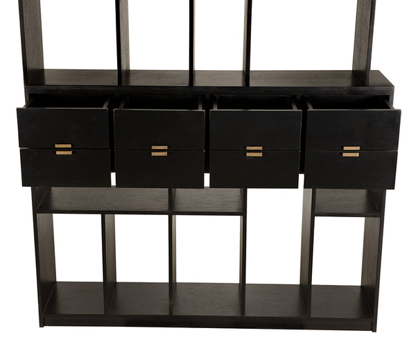 Grobius Solid Mahogany Tall Bookcase with Brass Pulls Artisan Patina for Study or Living Room
