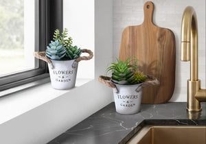Monarch Specialties Artificial Succulent Pair In Sleek Metal Pots — Realistic, Low-Maintenance DéCor With 5-Year Warranty GREEN,BROWN,WHITE I 9361