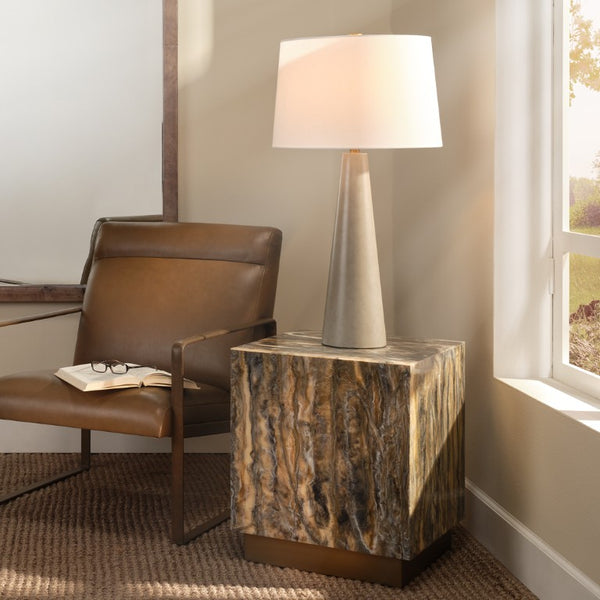 Jamie Young Co. Cube Dripped Resin Side Table With Marbled Brown Finish And Antique Brass Base, Handmade Accent Piece 21"H x 18"W x 18"D 20CUBE-STDR