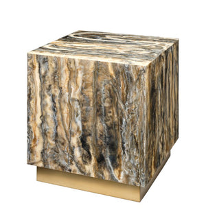 Jamie Young Co. Cube Dripped Resin Side Table With Marbled Brown Finish And Antique Brass Base, Handmade Accent Piece 21"H x 18"W x 18"D 20CUBE-STDR