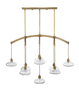 Jamie Young Co. Reservoir Antique Brass Chandelier With 9 Hand-Blown Seeded Glass Shades, Modern Sculptural Glow 5RESE-CHCL