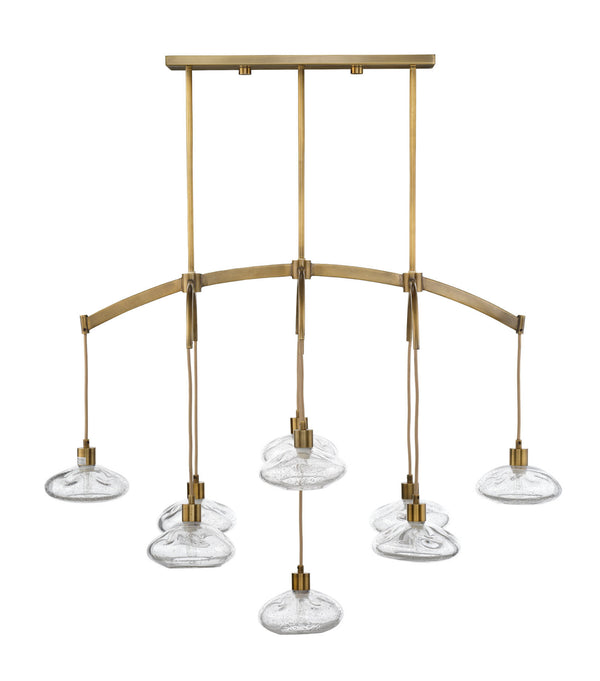 Jamie Young Co. Reservoir Antique Brass Chandelier With 9 Hand-Blown Seeded Glass Shades, Modern Sculptural Glow 5RESE-CHCL
